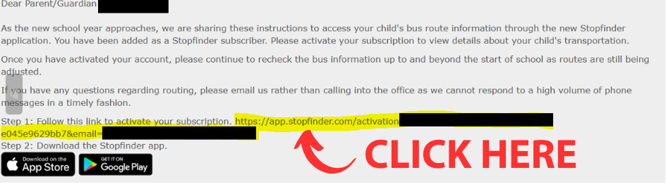 image of sample email for stopfinder notification